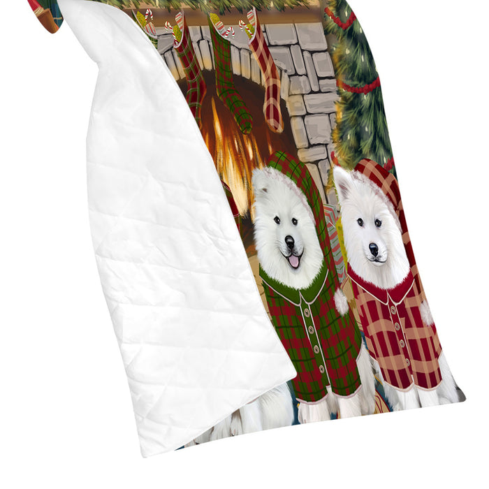 Christmas Cozy Holiday Fire Tails Samoyed Dogs Quilt
