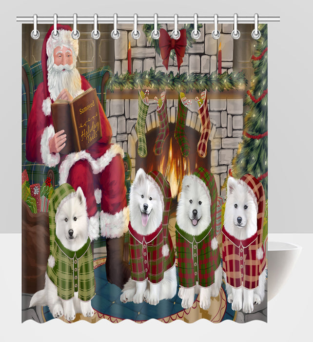 Christmas Cozy Holiday Fire Tails Samoyed Dogs Shower Curtain