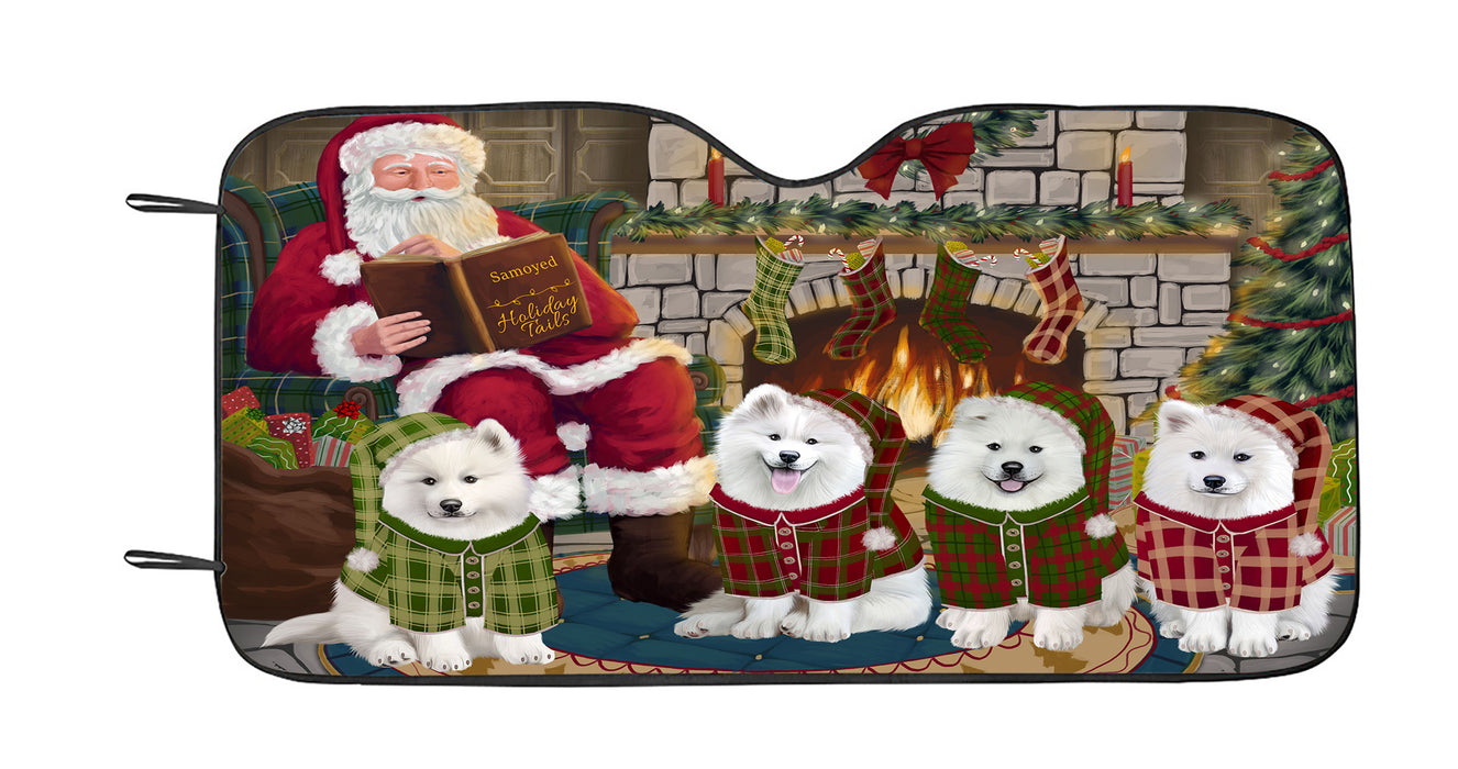 Christmas Cozy Holiday Fire Tails Samoyed Dogs Car Sun Shade