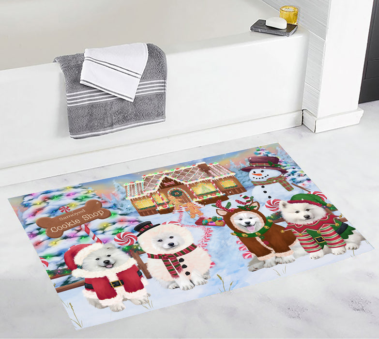 Holiday Gingerbread Cookie Samoyed Dogs Bath Mat