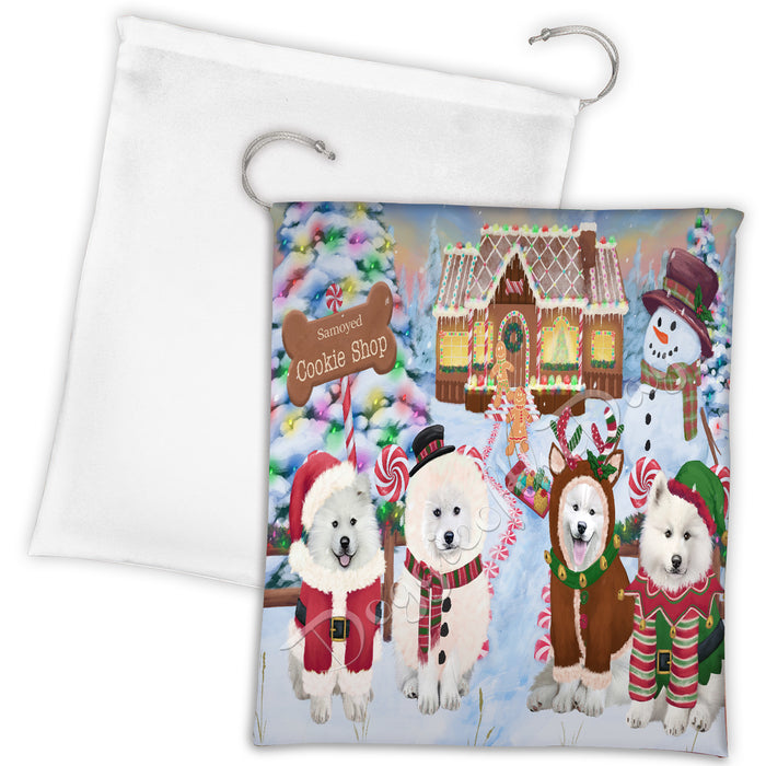 Holiday Gingerbread Cookie Samoyed Dogs Shop Drawstring Laundry or Gift Bag LGB48628