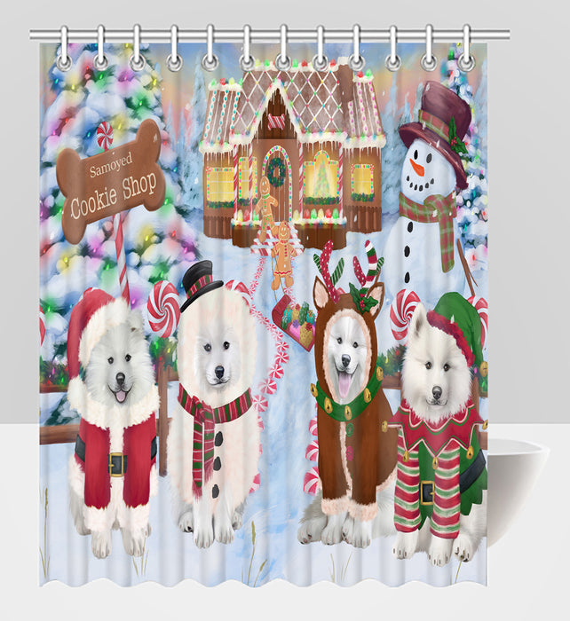 Holiday Gingerbread Cookie Samoyed Dogs Shower Curtain