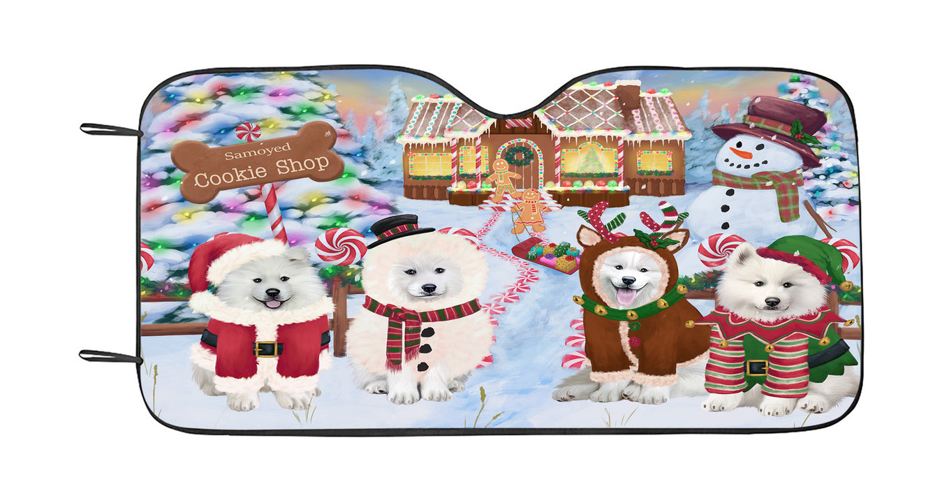 Holiday Gingerbread Cookie Samoyed Dogs Car Sun Shade