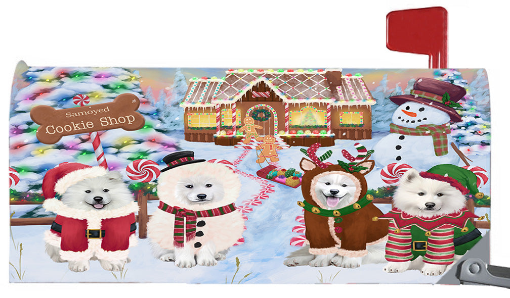 Christmas Holiday Gingerbread Cookie Shop Samoyed Dogs 6.5 x 19 Inches Magnetic Mailbox Cover Post Box Cover Wraps Garden Yard Décor MBC49020