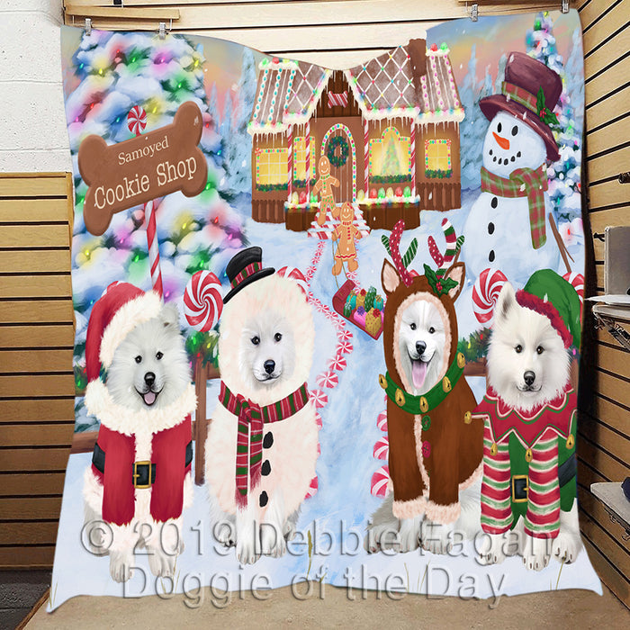 Holiday Gingerbread Cookie Samoyed Dogs Quilt