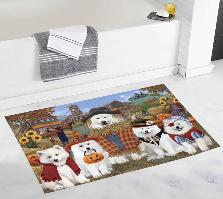 Halloween 'Round Town and Fall Pumpkin Scarecrow Both Samoyed Dogs Bath Mat