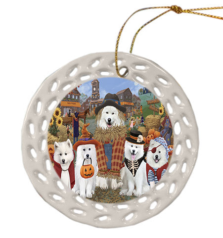 Halloween 'Round Town Samoyed Dogs Ceramic Doily Ornament DPOR57698