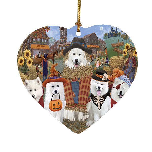 Halloween 'Round Town Samoyed Dogs Heart Christmas Ornament HPOR57698