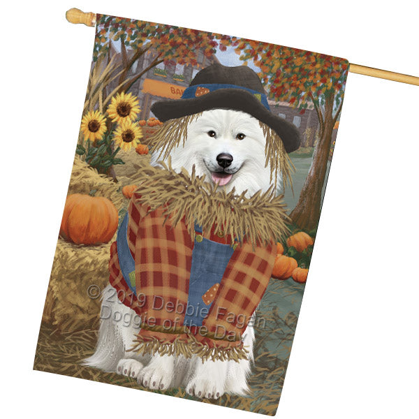 Fall Pumpkin Scarecrow Samoyed Dogs House Flag FLG65971