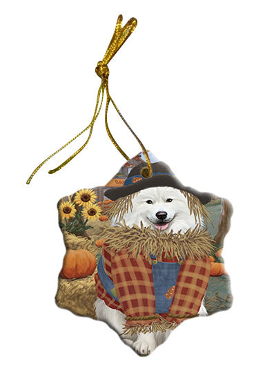 Fall Pumpkin Scarecrow Samoyed Dogs Star Porcelain Ornament SPOR57759