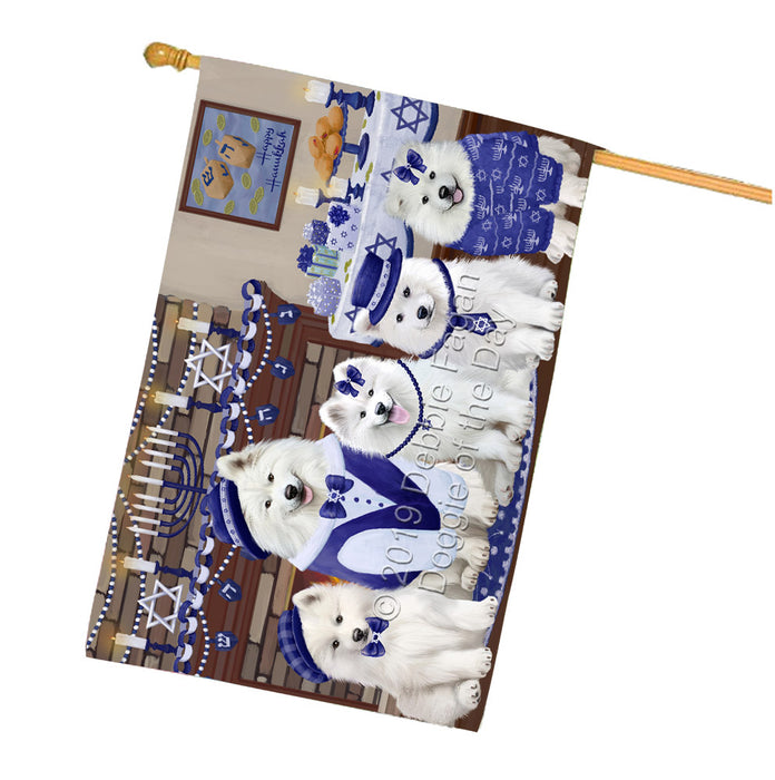 Happy Hanukkah Family Samoyed Dogs House Flag FLG65940