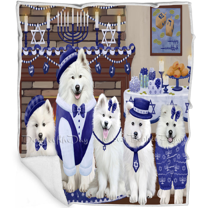 Happy Hanukkah Samoyed Dogs Blanket BLNKT144035