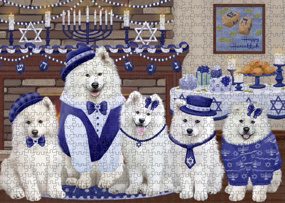 Happy Hanukkah Family Samoyed Dogs Puzzle with Photo Tin PUZL98880