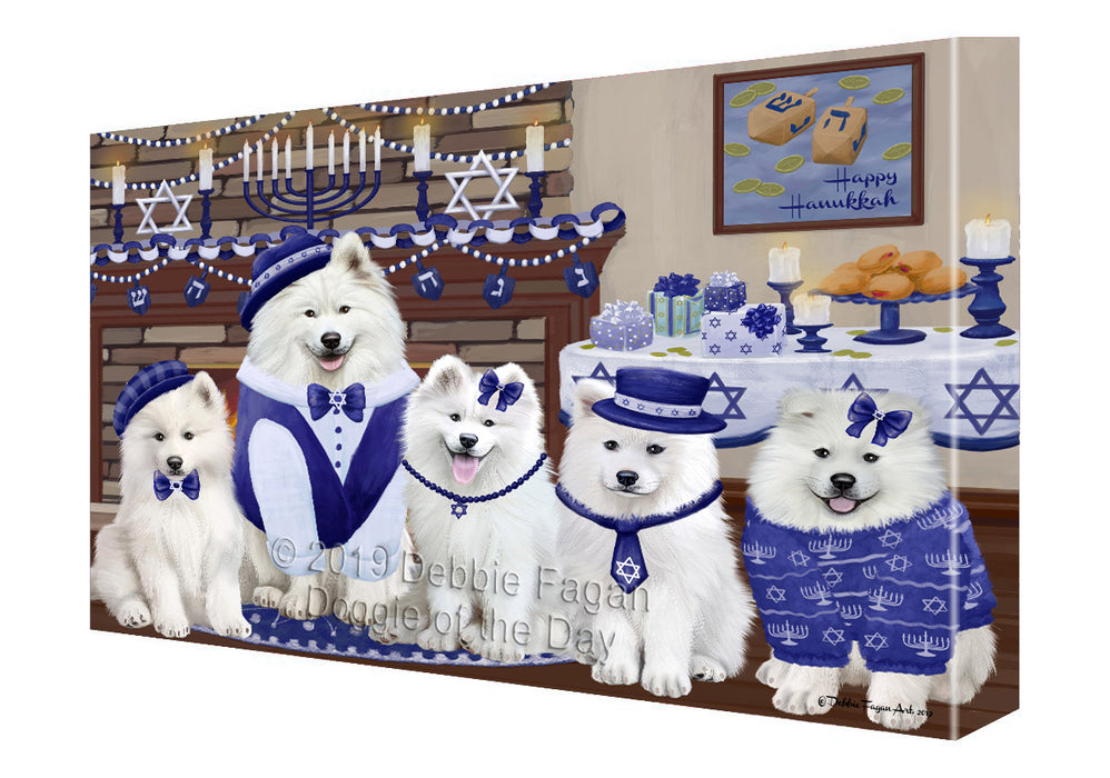 Happy Hanukkah Family Samoyed Dogs Canvas Print Wall Art Décor CVS144215