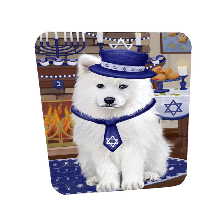 Happy Hanukkah Family Samoyed Dogs Coasters Set of 4 CSTA58756