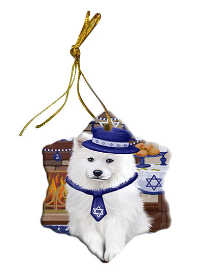 Happy Hanukkah Samoyed Dog Star Porcelain Ornament SPOR57789