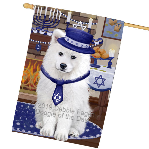 Happy Hanukkah Samoyed Dog House Flag FLG66001