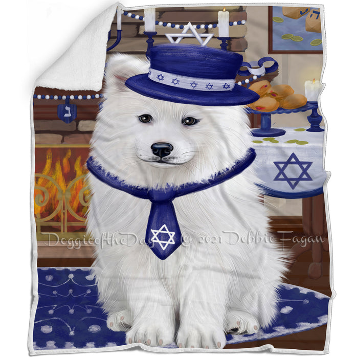 Happy Hanukkah Samoyed Dog Blanket BLNKT144034