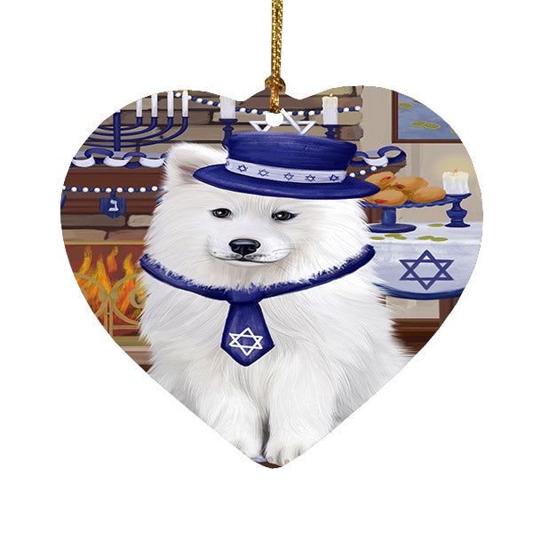 Happy Hanukkah Samoyed Dog Heart Christmas Ornament HPOR57789