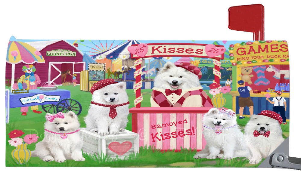 Carnival Kissing Booth Samoyed Dogs Magnetic Mailbox Cover Both Sides Pet Theme Printed Decorative Letter Box Wrap Case Postbox Thick Magnetic Vinyl Material