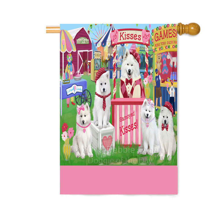 Personalized Carnival Kissing Booth Samoyed Dogs Custom House Flag FLG63635