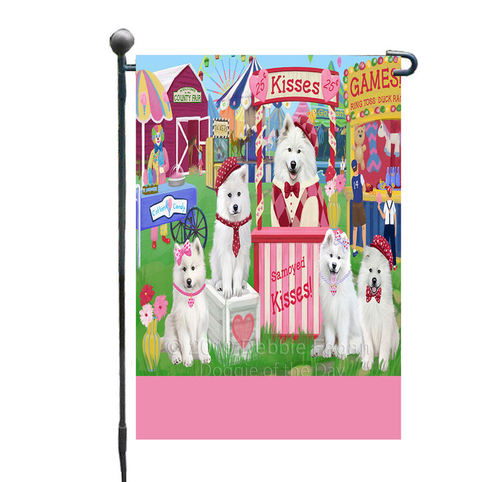 Personalized Carnival Kissing Booth Samoyed Dogs Custom Garden Flag GFLG64311