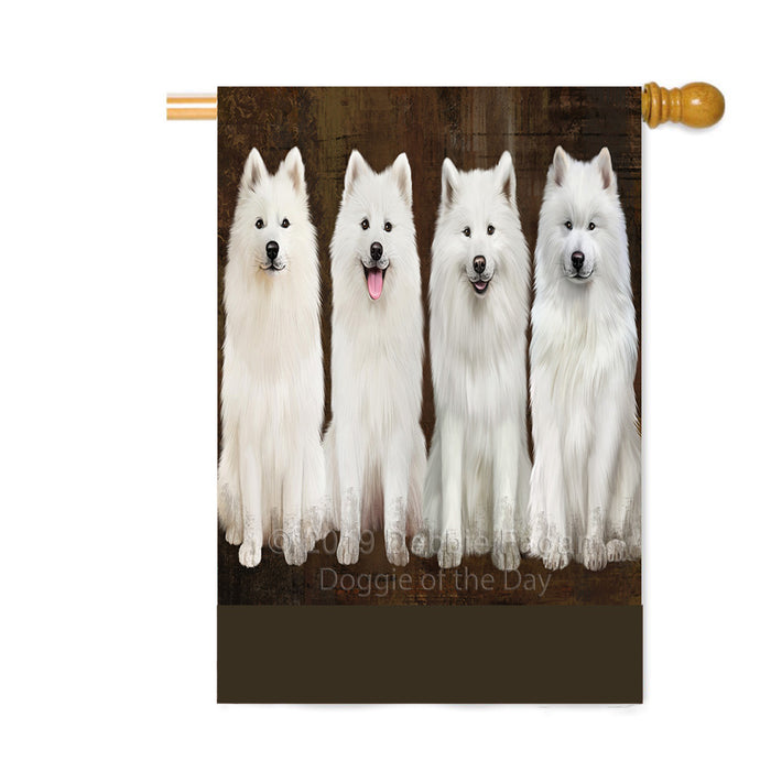 Personalized Rustic 4 Samoyed Dogs Custom House Flag FLG64432