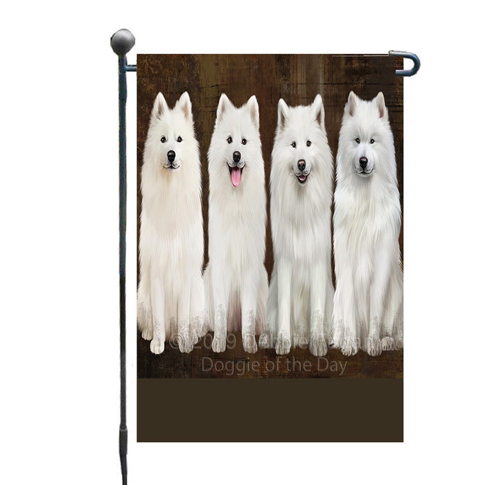 Personalized Rustic 4 Samoyed Dogs Custom Garden Flag GFLG63355