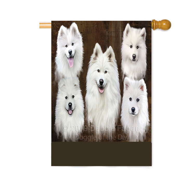 Personalized Rustic 5 Samoyed Dogs Custom House Flag FLG-DOTD-A62627