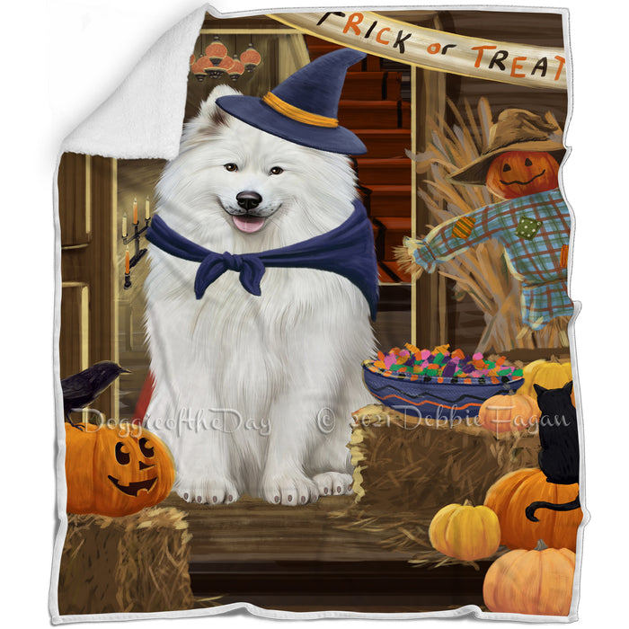 Enter at Own Risk Trick or Treat Halloween Samoyed Dog Blanket BLNKT96672