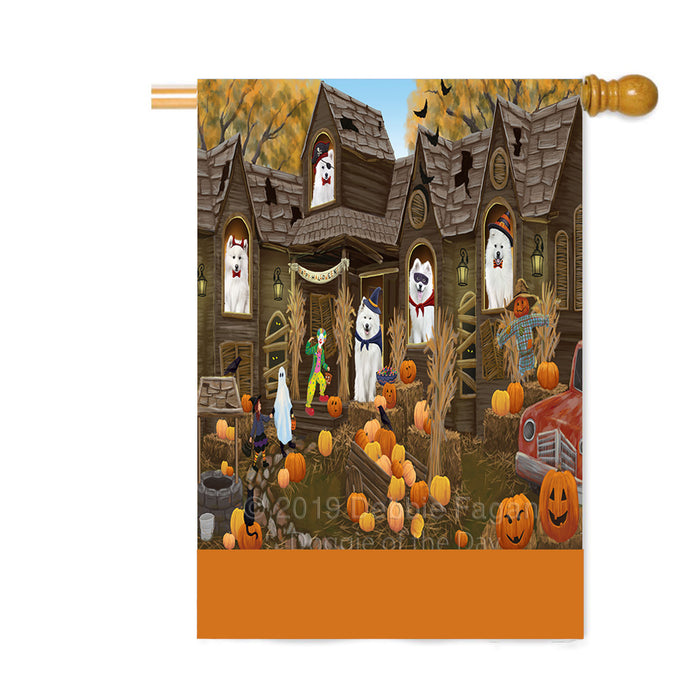 Personalized Haunted House Trick or Treat Halloween Samoyed Dogs Custom House Flag FLG-DOTD-A59757