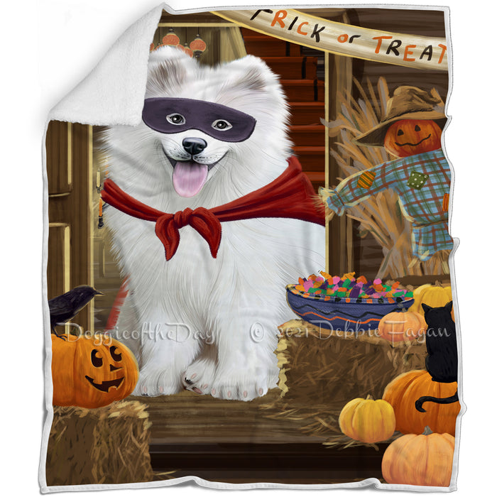 Enter at Own Risk Trick or Treat Halloween Samoyed Dog Blanket BLNKT96681