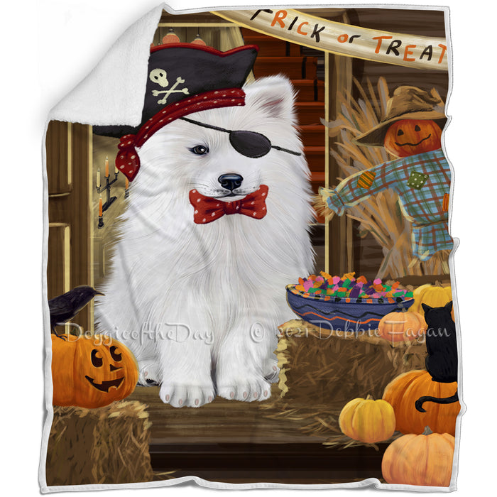Enter at Own Risk Trick or Treat Halloween Samoyed Dog Blanket BLNKT96690