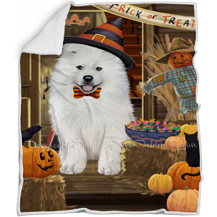 Enter at Own Risk Trick or Treat Halloween Samoyed Dog Blanket BLNKT96708
