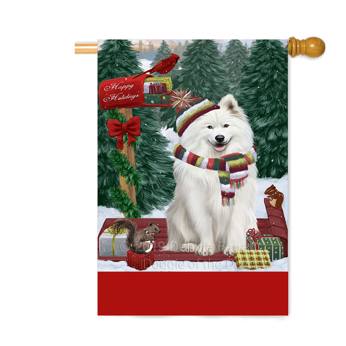 Personalized Merry Christmas Woodland Sled Samoyed Dog Custom House Flag FLG-DOTD-A61728