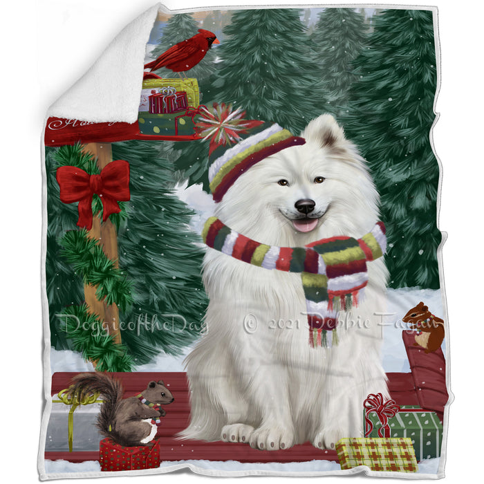 Merry Christmas Woodland Sled Samoyed Dog Blanket BLNKT114582