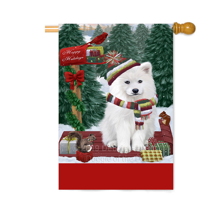 Personalized Merry Christmas Woodland Sled Samoyed Dog Custom House Flag FLG-DOTD-A61729