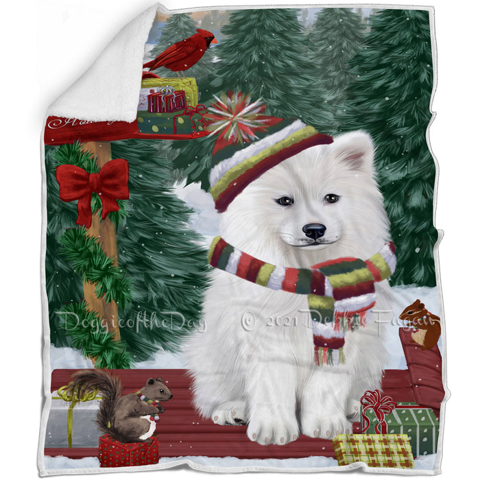 Merry Christmas Woodland Sled Samoyed Dog Blanket BLNKT114591
