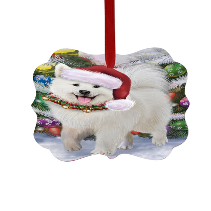 Trotting in the Snow Samoyed Dog Double-Sided Photo Benelux Christmas Ornament LOR49459