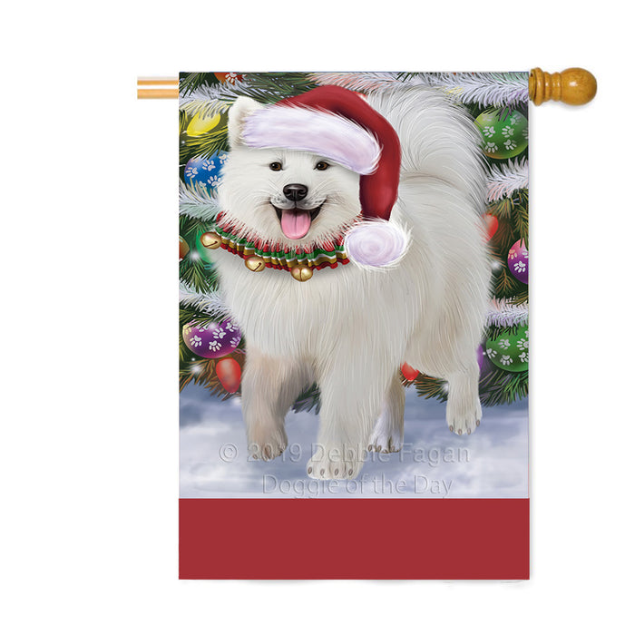 Personalized Trotting in the Snow Samoyed Dog Custom House Flag FLG-DOTD-A60840