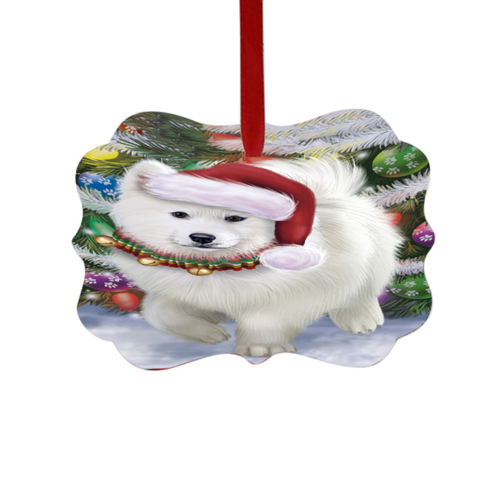 Trotting in the Snow Samoyed Dog Double-Sided Photo Benelux Christmas Ornament LOR49460