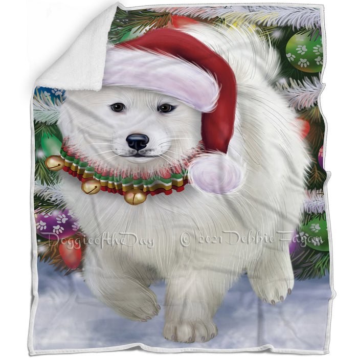 Trotting in the Snow Samoyed Dog Blanket BLNKT109839