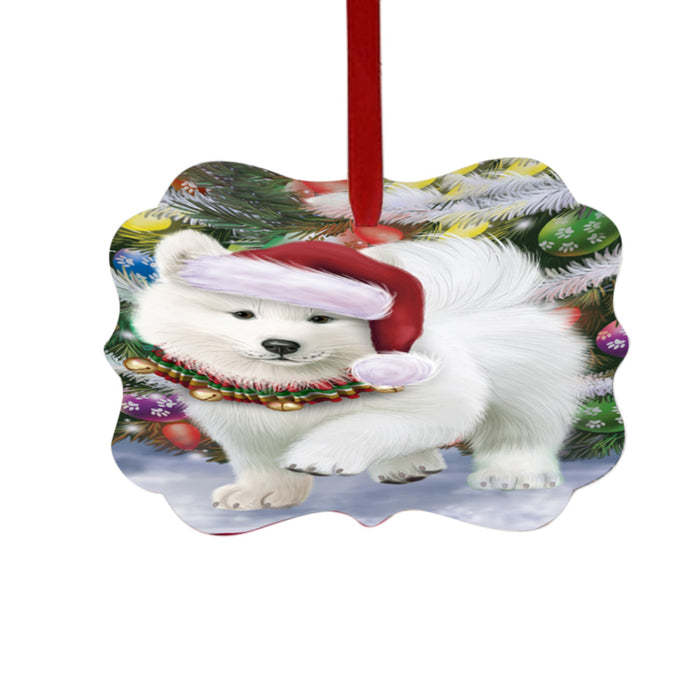 Trotting in the Snow Samoyed Dog Double-Sided Photo Benelux Christmas Ornament LOR49461