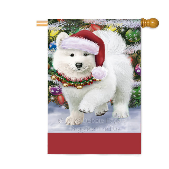 Personalized Trotting in the Snow Samoyed Dog Custom House Flag FLG-DOTD-A60841
