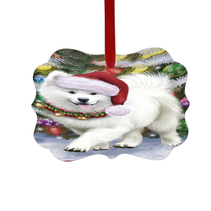 Trotting in the Snow Samoyed Dog Double-Sided Photo Benelux Christmas Ornament LOR49462