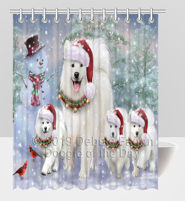 Christmas Running Fammily Samoyed Dogs Shower Curtain