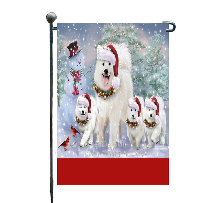 Personalized Christmas Running Family Samoyed Dogs Custom Garden Flags GFLG-DOTD-A60347