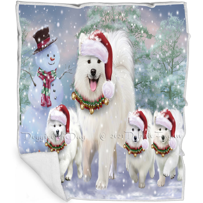 Christmas Running Family Dogs Samoyeds Dog Blanket BLNKT105375