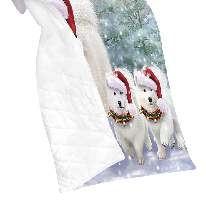 Christmas Running Fammily Samoyed Dogs Quilt