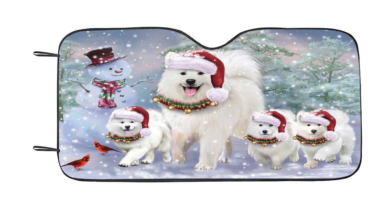 Christmas Running Family Samoyed Dogs Car Sun Shade